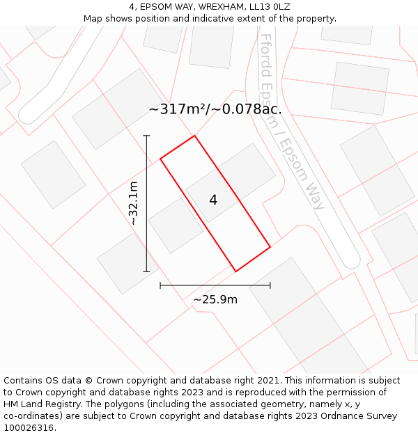 4, EPSOM WAY, WREXHAM, LL13 0LZ: Plot and title map