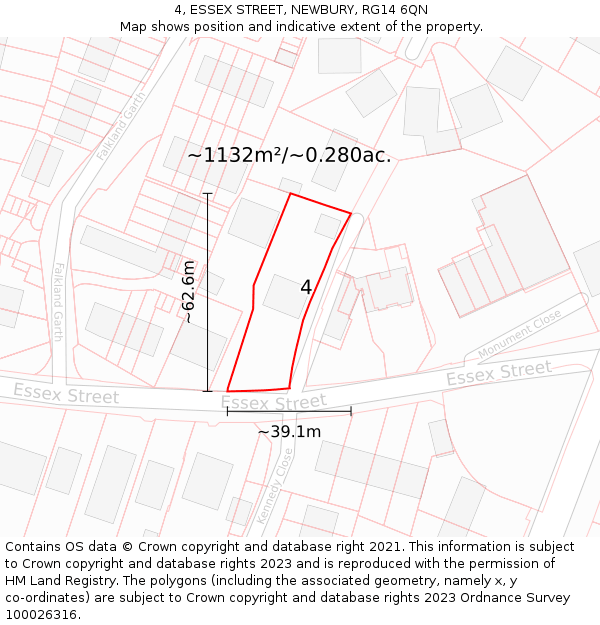 4, ESSEX STREET, NEWBURY, RG14 6QN: Plot and title map