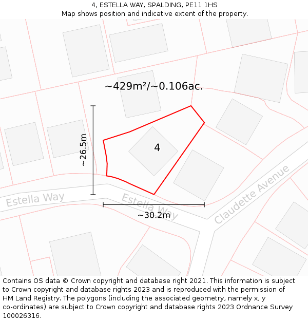 4, ESTELLA WAY, SPALDING, PE11 1HS: Plot and title map