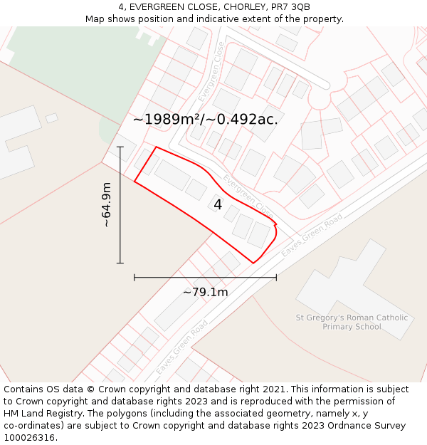 4, EVERGREEN CLOSE, CHORLEY, PR7 3QB: Plot and title map