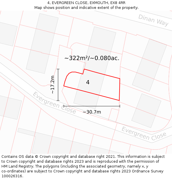 4, EVERGREEN CLOSE, EXMOUTH, EX8 4RR: Plot and title map