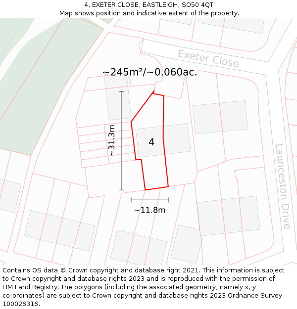 4, EXETER CLOSE, EASTLEIGH, SO50 4QT: Plot and title map