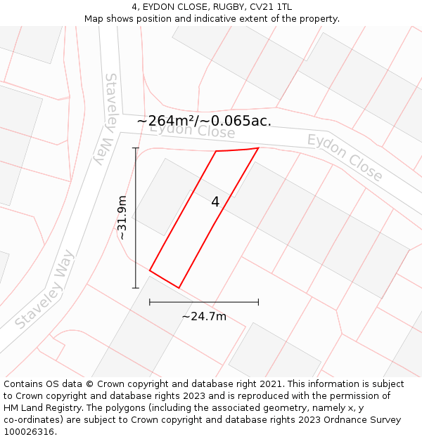 4, EYDON CLOSE, RUGBY, CV21 1TL: Plot and title map