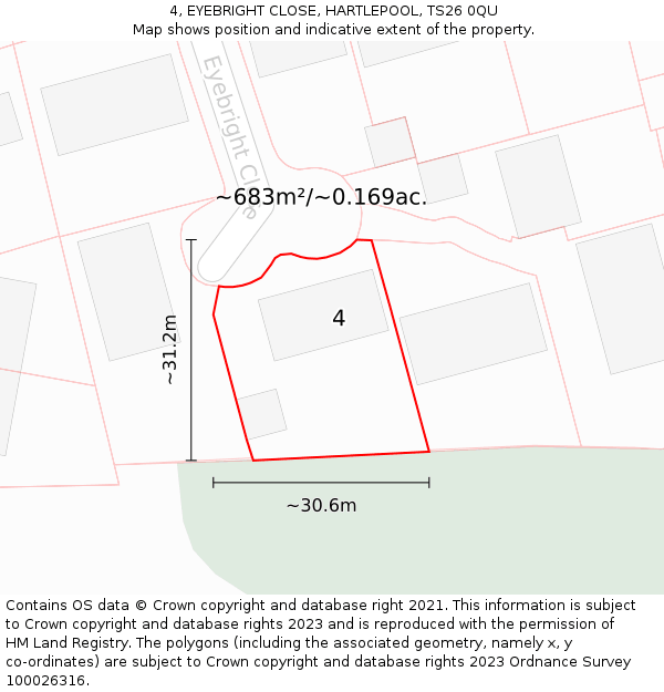 4, EYEBRIGHT CLOSE, HARTLEPOOL, TS26 0QU: Plot and title map