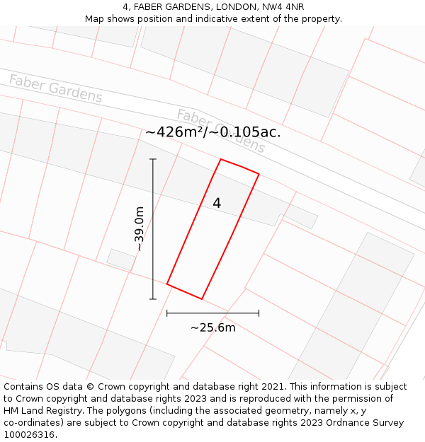 4, FABER GARDENS, LONDON, NW4 4NR: Plot and title map