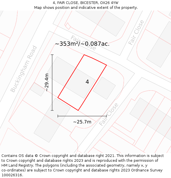 4, FAIR CLOSE, BICESTER, OX26 4YW: Plot and title map