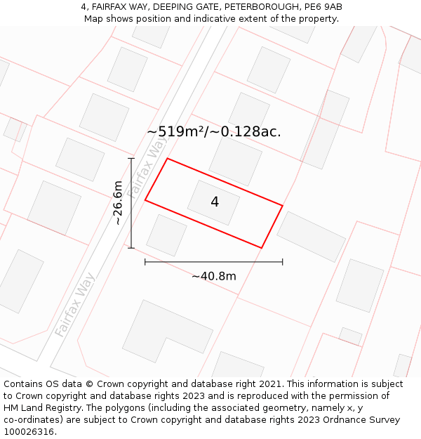 4, FAIRFAX WAY, DEEPING GATE, PETERBOROUGH, PE6 9AB: Plot and title map