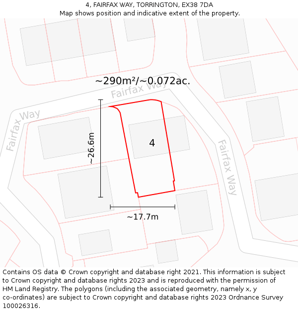 4, FAIRFAX WAY, TORRINGTON, EX38 7DA: Plot and title map