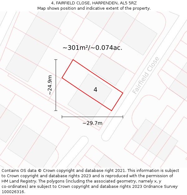 4, FAIRFIELD CLOSE, HARPENDEN, AL5 5RZ: Plot and title map