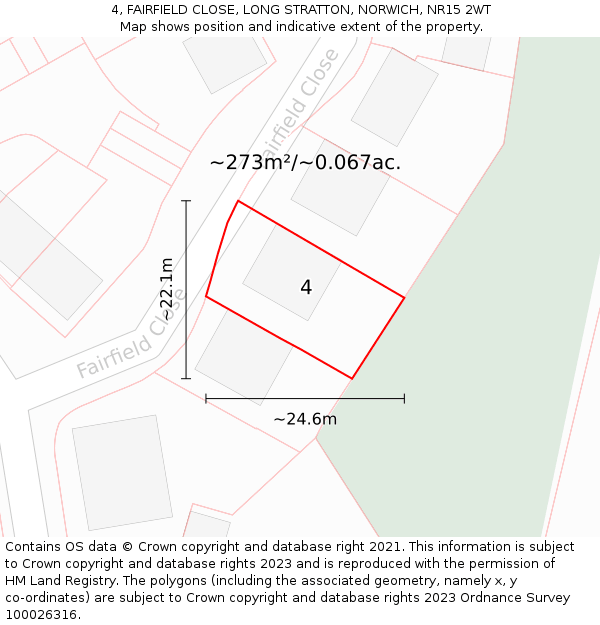 4, FAIRFIELD CLOSE, LONG STRATTON, NORWICH, NR15 2WT: Plot and title map