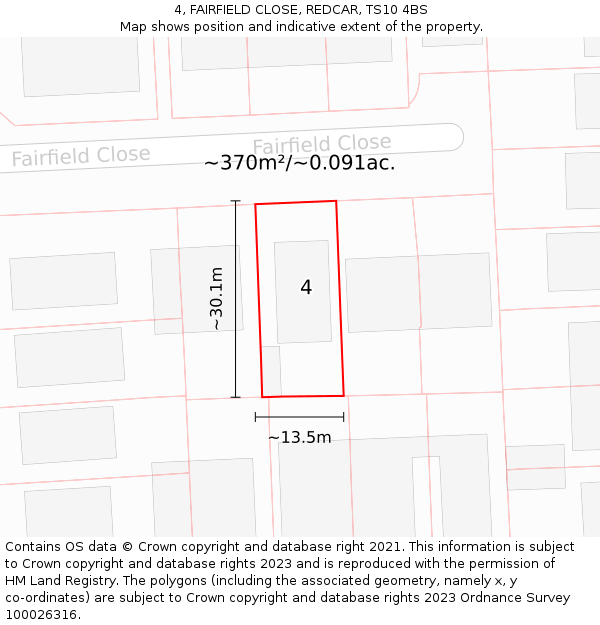 4, FAIRFIELD CLOSE, REDCAR, TS10 4BS: Plot and title map