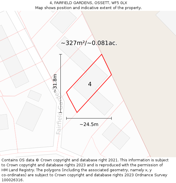 4, FAIRFIELD GARDENS, OSSETT, WF5 0LX: Plot and title map