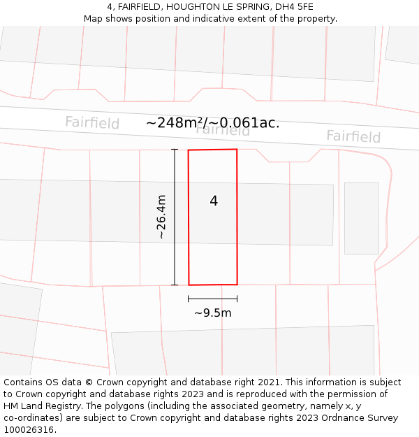 4, FAIRFIELD, HOUGHTON LE SPRING, DH4 5FE: Plot and title map