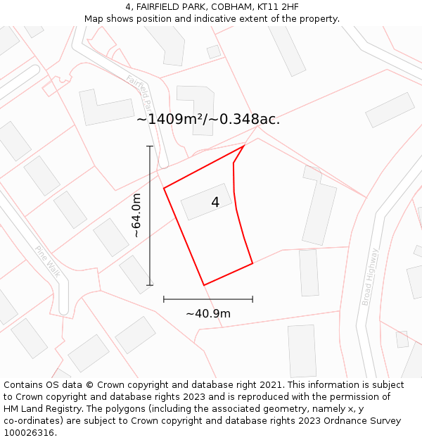 4, FAIRFIELD PARK, COBHAM, KT11 2HF: Plot and title map