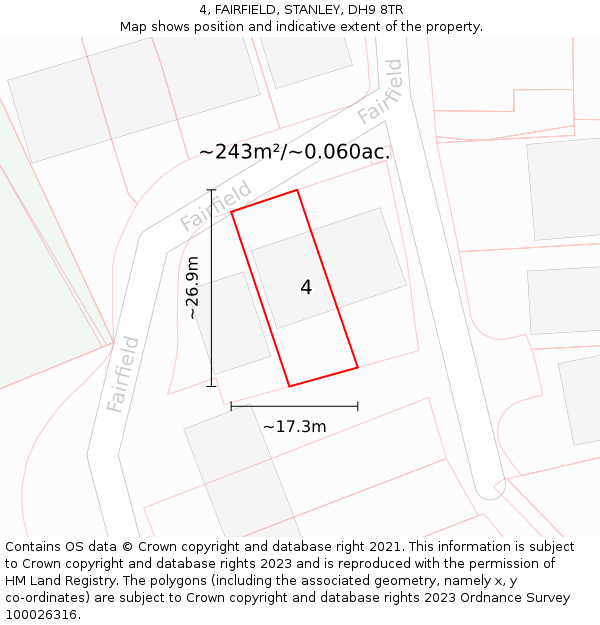4, FAIRFIELD, STANLEY, DH9 8TR: Plot and title map