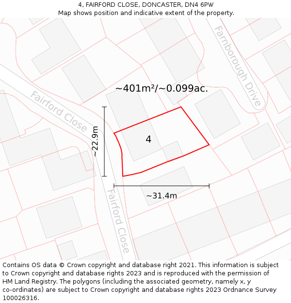 4, FAIRFORD CLOSE, DONCASTER, DN4 6PW: Plot and title map