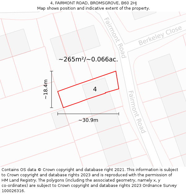 4, FAIRMONT ROAD, BROMSGROVE, B60 2HJ: Plot and title map