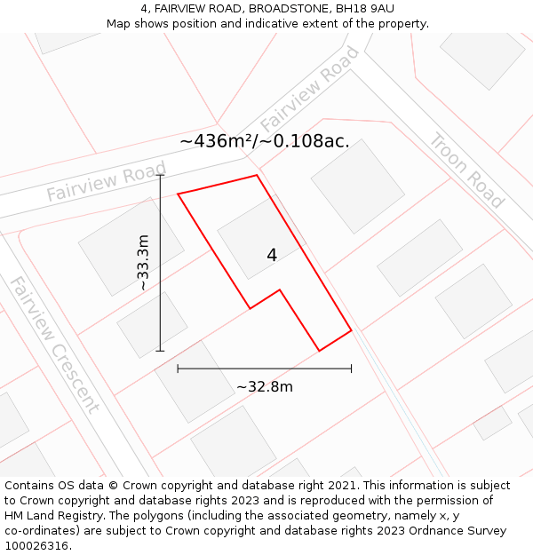 4, FAIRVIEW ROAD, BROADSTONE, BH18 9AU: Plot and title map