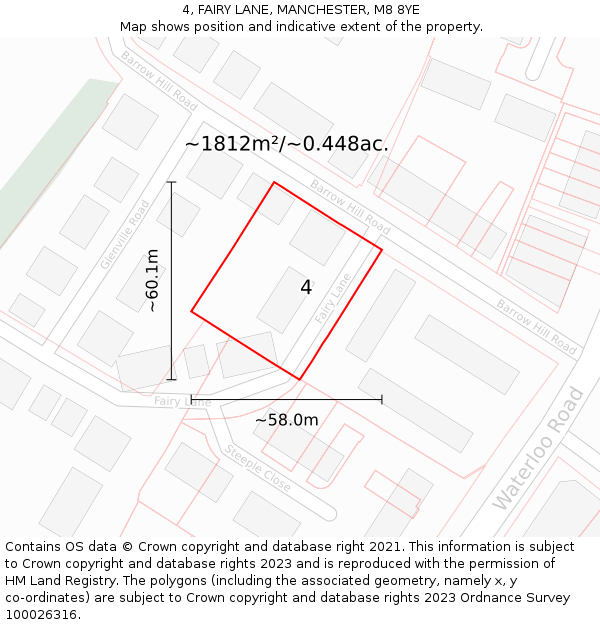 4, FAIRY LANE, MANCHESTER, M8 8YE: Plot and title map