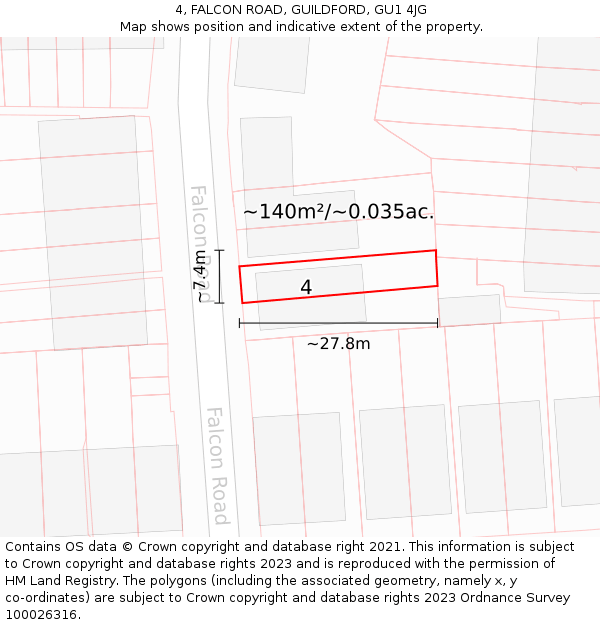 4, FALCON ROAD, GUILDFORD, GU1 4JG: Plot and title map