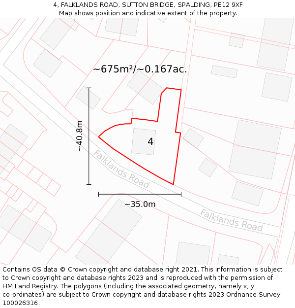 4, FALKLANDS ROAD, SUTTON BRIDGE, SPALDING, PE12 9XF: Plot and title map