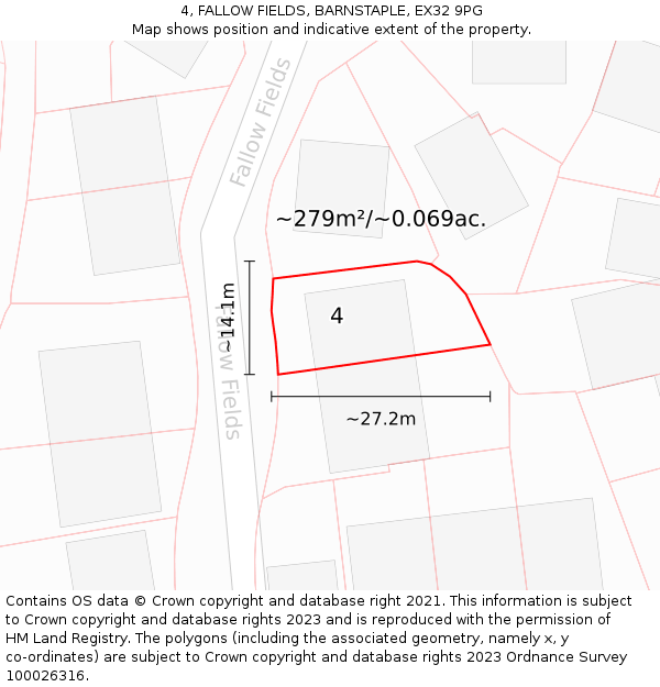 4, FALLOW FIELDS, BARNSTAPLE, EX32 9PG: Plot and title map