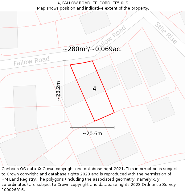 4, FALLOW ROAD, TELFORD, TF5 0LS: Plot and title map