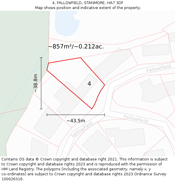 4, FALLOWFIELD, STANMORE, HA7 3DF: Plot and title map