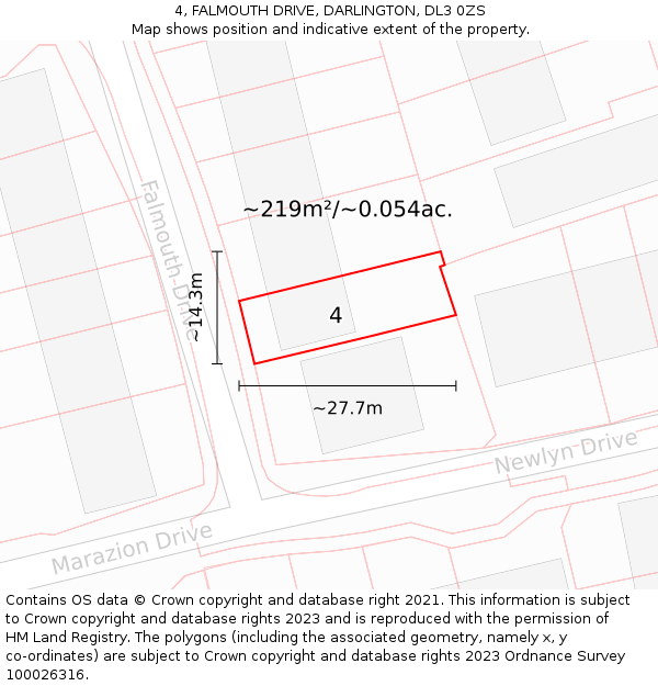 4, FALMOUTH DRIVE, DARLINGTON, DL3 0ZS: Plot and title map