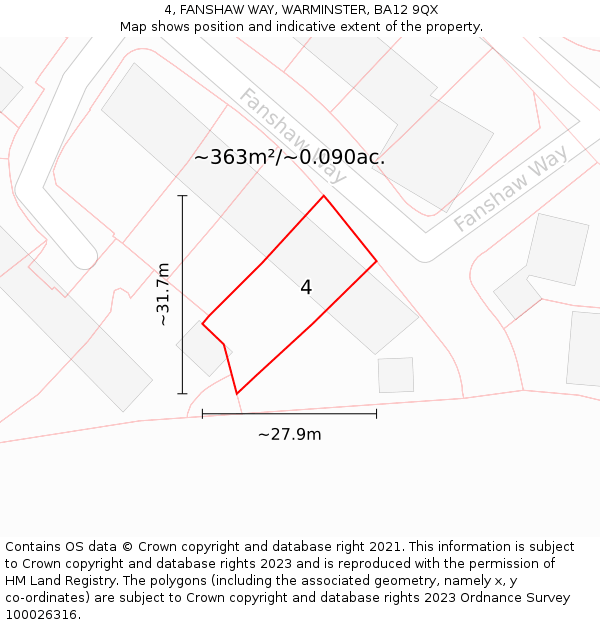 4, FANSHAW WAY, WARMINSTER, BA12 9QX: Plot and title map