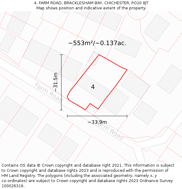 4, FARM ROAD, BRACKLESHAM BAY, CHICHESTER, PO20 8JT: Plot and title map