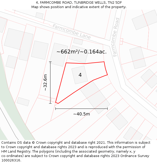 4, FARMCOMBE ROAD, TUNBRIDGE WELLS, TN2 5DF: Plot and title map