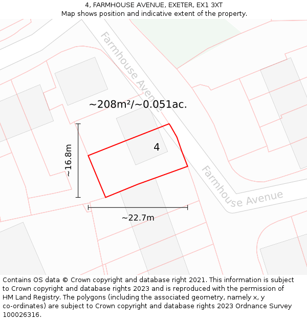 4, FARMHOUSE AVENUE, EXETER, EX1 3XT: Plot and title map