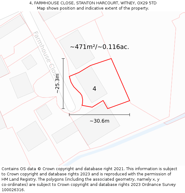 4, FARMHOUSE CLOSE, STANTON HARCOURT, WITNEY, OX29 5TD: Plot and title map