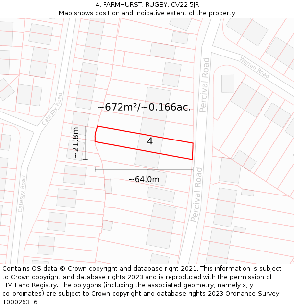 4, FARMHURST, RUGBY, CV22 5JR: Plot and title map