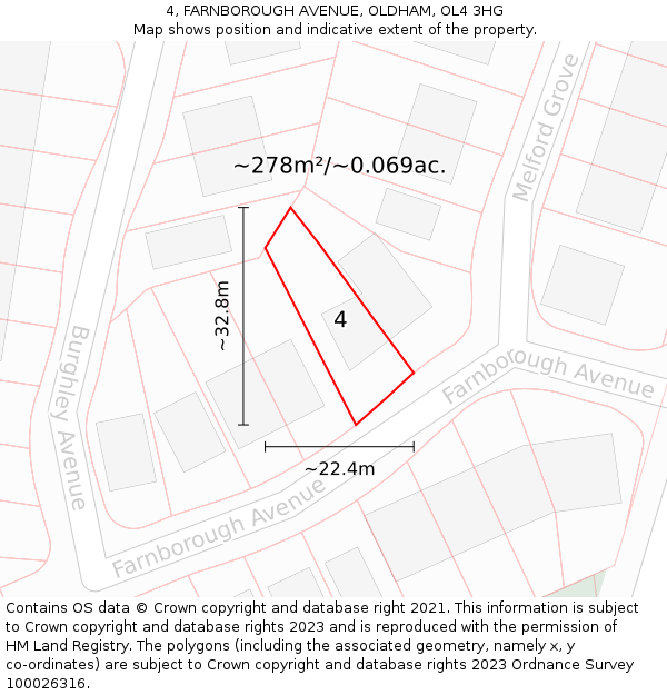 4, FARNBOROUGH AVENUE, OLDHAM, OL4 3HG: Plot and title map