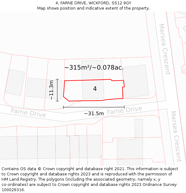 4, FARNE DRIVE, WICKFORD, SS12 9GY: Plot and title map