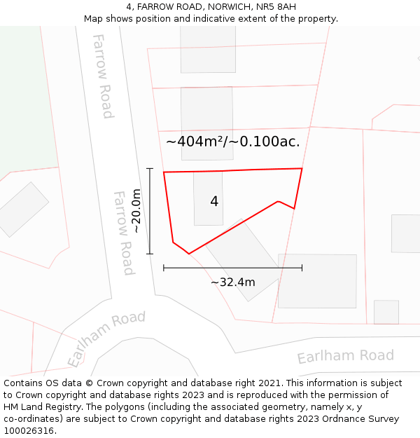4, FARROW ROAD, NORWICH, NR5 8AH: Plot and title map