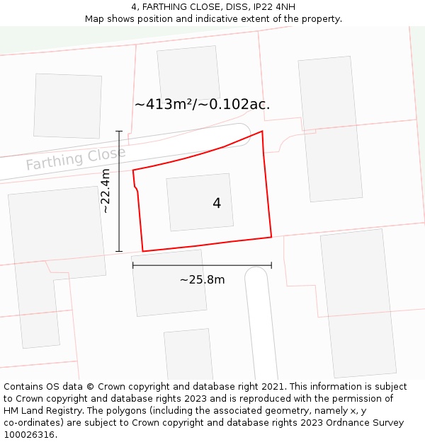 4, FARTHING CLOSE, DISS, IP22 4NH: Plot and title map