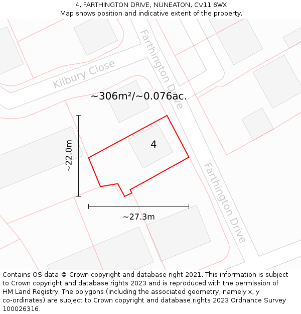 4, FARTHINGTON DRIVE, NUNEATON, CV11 6WX: Plot and title map