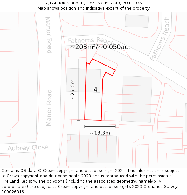 4, FATHOMS REACH, HAYLING ISLAND, PO11 0RA: Plot and title map