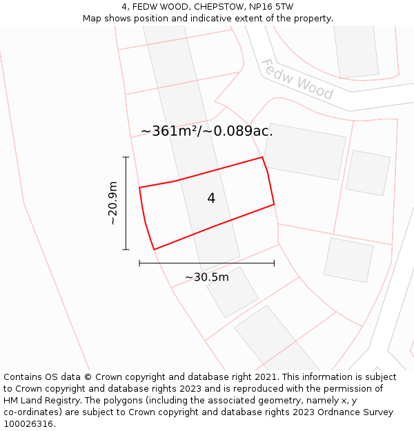 4, FEDW WOOD, CHEPSTOW, NP16 5TW: Plot and title map