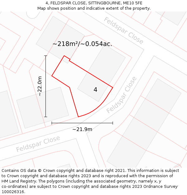 4, FELDSPAR CLOSE, SITTINGBOURNE, ME10 5FE: Plot and title map