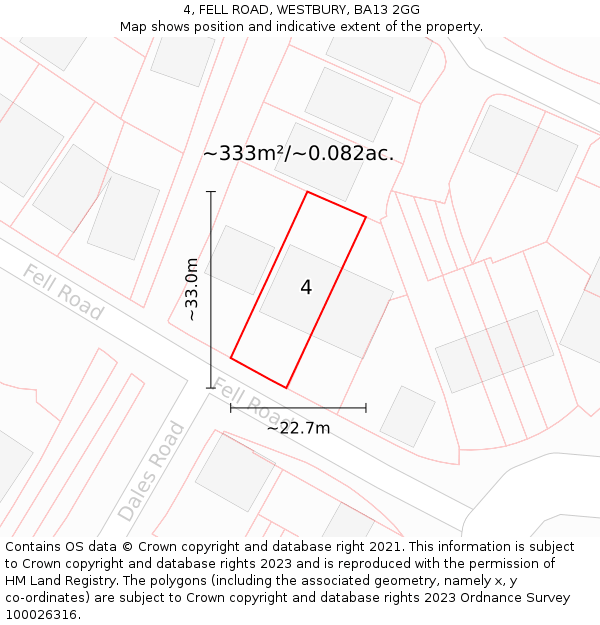 4, FELL ROAD, WESTBURY, BA13 2GG: Plot and title map