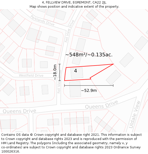 4, FELLVIEW DRIVE, EGREMONT, CA22 2JL: Plot and title map