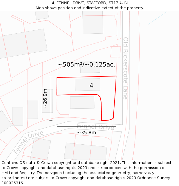 4, FENNEL DRIVE, STAFFORD, ST17 4UN: Plot and title map