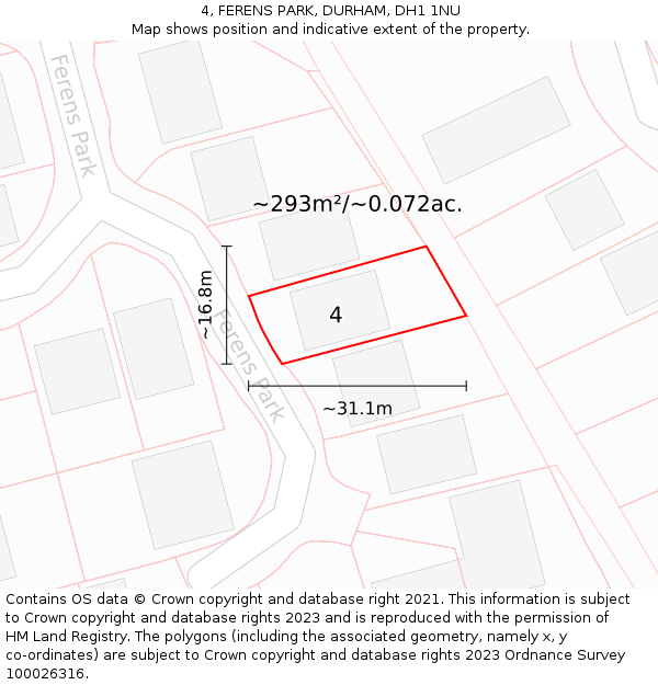 4, FERENS PARK, DURHAM, DH1 1NU: Plot and title map