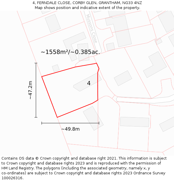 4, FERNDALE CLOSE, CORBY GLEN, GRANTHAM, NG33 4NZ: Plot and title map