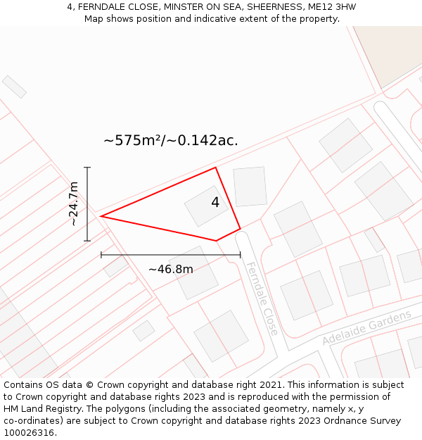 4, FERNDALE CLOSE, MINSTER ON SEA, SHEERNESS, ME12 3HW: Plot and title map