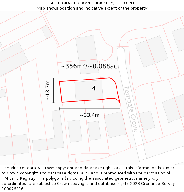 4, FERNDALE GROVE, HINCKLEY, LE10 0PH: Plot and title map